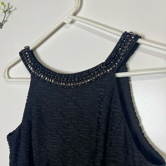 Sandra Darren Black High Neck Black Lace Overlay Cocktail Party Dress - Picture 4 of 10